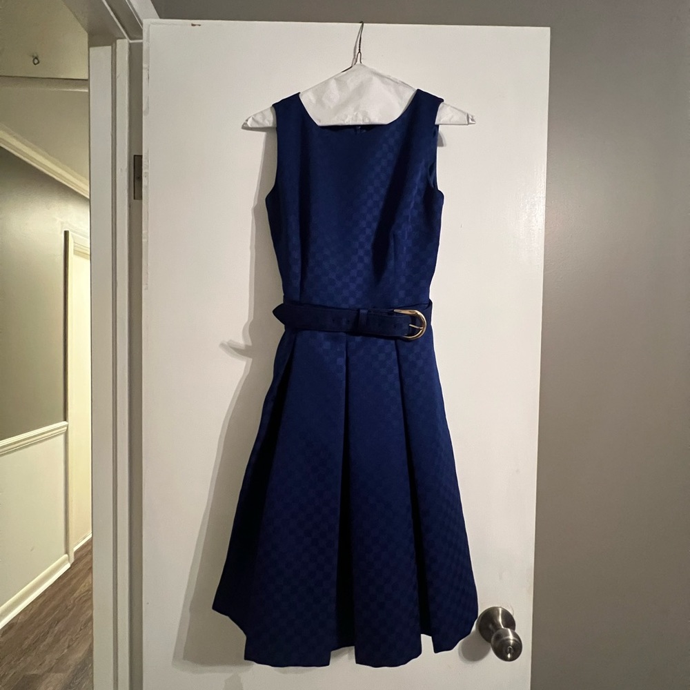 Tahari Cobalt Blue Belted Fit & Flare Dress, Size 2